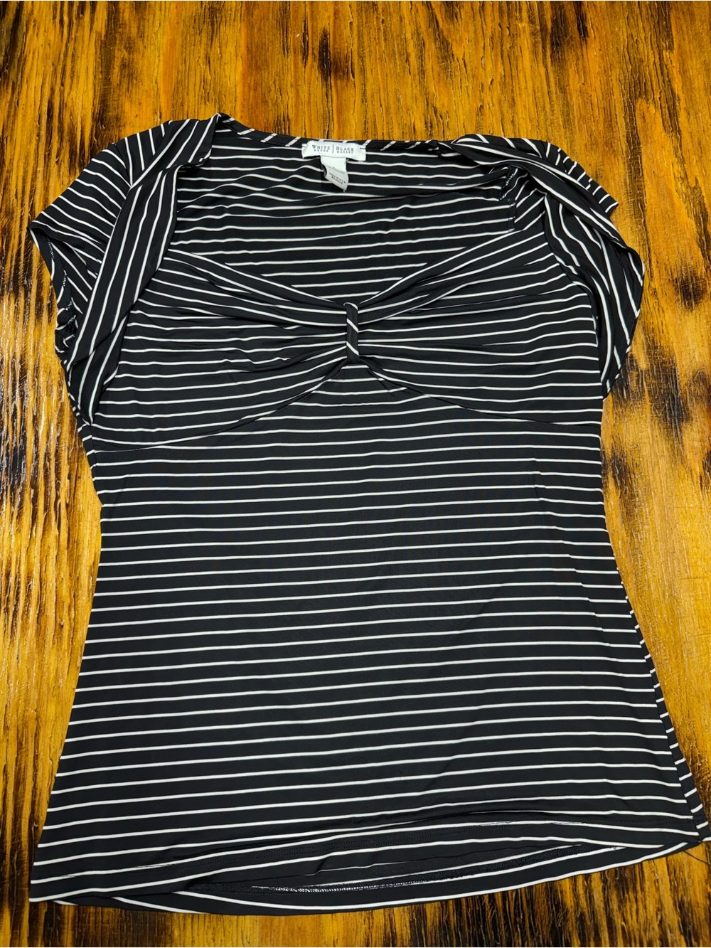 White House Black Market Black & White Striped Twist-Front Short Sleeve Top